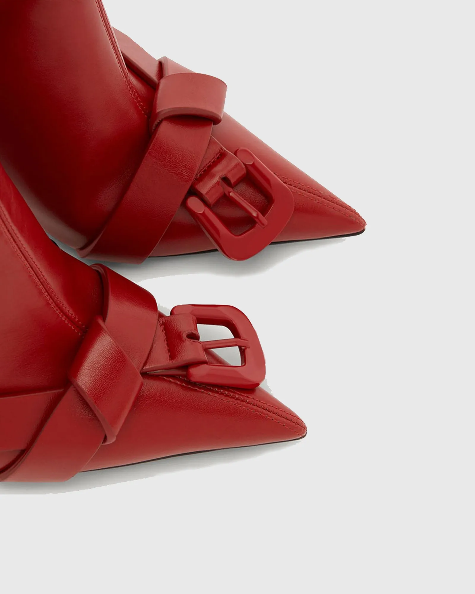 Zahra Buckle Knot Knee High Boots In Red